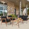 Costway 4PCS Patio Rattan Furniture Set Wooden Cushioned Sofa with Black & Turquoise Cover